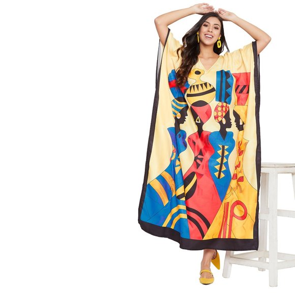 Gypsie Blu Women Caftan Dress Plus Size Lady Tribal Print Maxi Dresses for Party - Picture 3 of 9